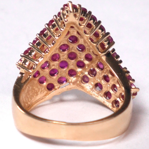 14k Ruby Ring Chevron V Cluster SOLID Yellow Gold - Picture 4 of 9